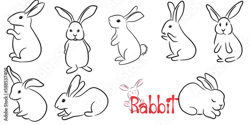 Hand-drawn vector rabbit icons set. Simple cartoon bunny isolated