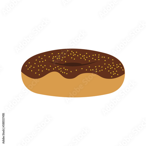 Illustration of chocolate donut with peanut sprinkles. Vector illustration for food content and infographic.