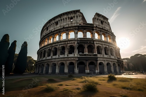 A large stone building with colosseum in the background Generative AI