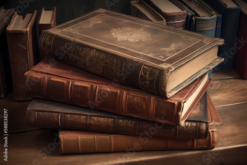 A stack of old books Generative AI