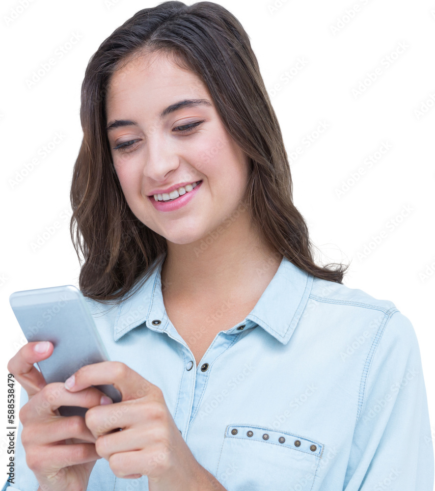 Smiling young woman using mobile phone 