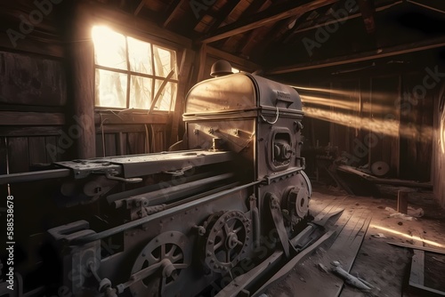 An old train in a room Generative AI