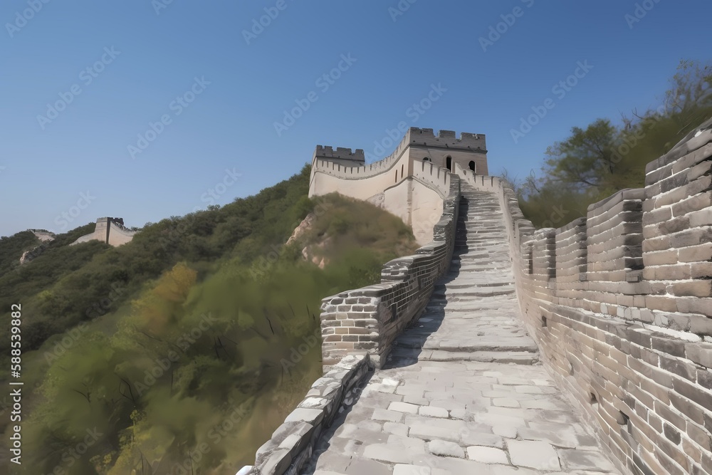 A stone wall with a stone walkway Generative AI A stone wall with a stone walkway Generative AI