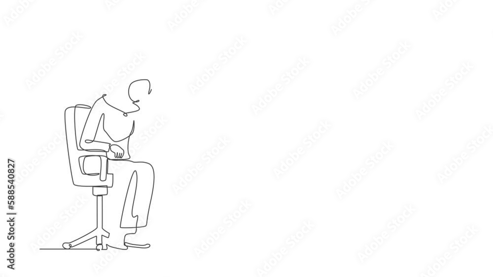 Animated self drawing of continuous line draw sad Arab businesswoman sitting on chair thinking about finding money for paying bills. Financial problems and bankruptcy. Full length one line animation Animated self drawing of continuous line draw sad Arab businesswoman sitting on chair thinking about finding money for paying bills. Financial problems and bankruptcy. Full length one line animation