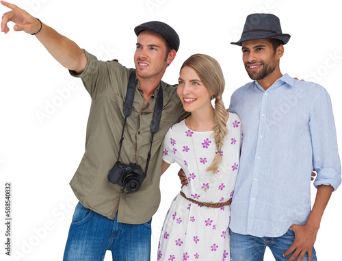 Photographer pointing to something with friends