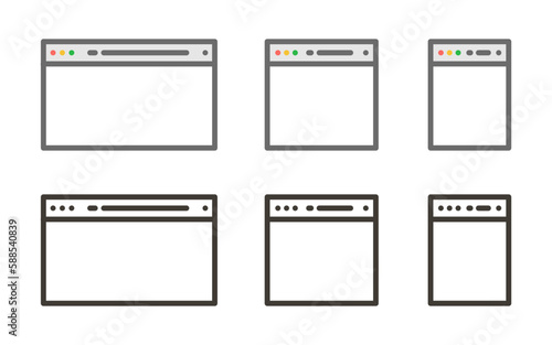 Vector thin line icon outline linear stroke graphic element of a blank web page tab in different sizes