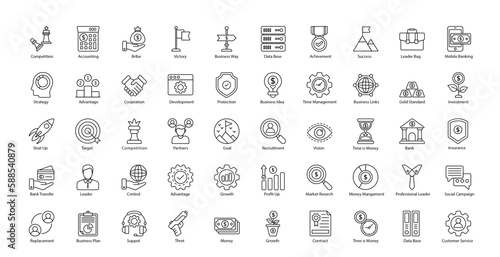 Leadership Thin Line Icons Leader Management Business Icon Set in Outline Style 50 Vector Icons in Black