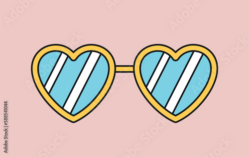 Heart shaped glasses concept. Sticker for social networks and messengers. Accessory and element of clothing in retro style. Back in 80s and 90s. Cartoon flat vector illustration