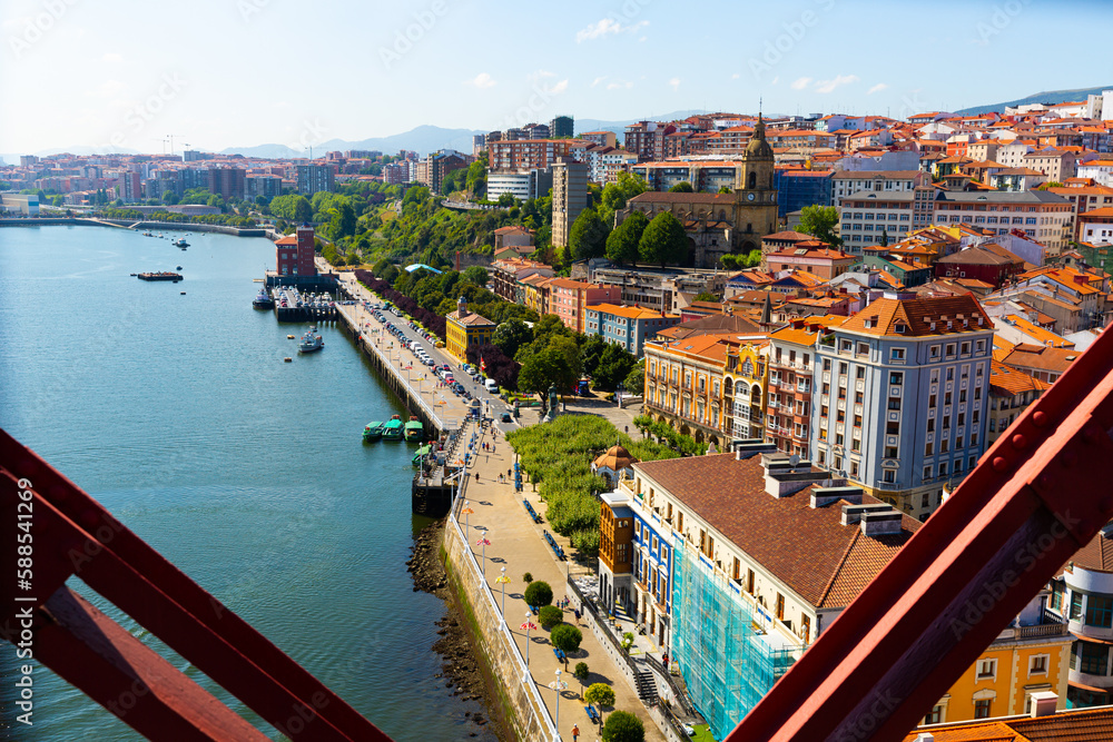 Obraz premium View of Portugalete from Vizcaya Bridge bridge in Spain, crossing the River