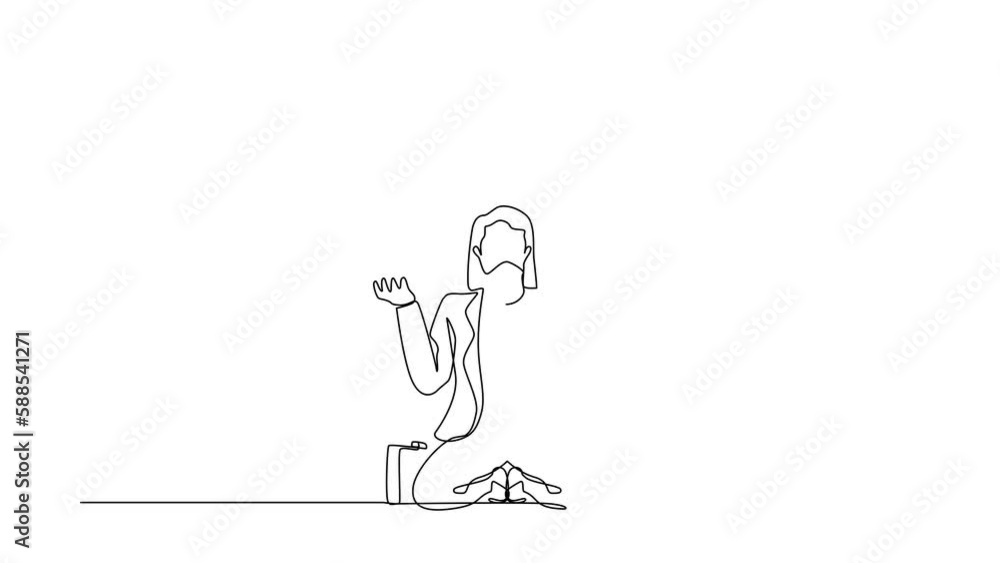 Animated self drawing of continuous one line draw businesswoman despair suffer grief. Manager sad gesture. Professional burnout syndrome. Depression disorder, sorrow. Full length single line animation Animated self drawing of continuous one line draw businesswoman despair suffer grief. Manager sad gesture. Professional burnout syndrome. Depression disorder, sorrow. Full length single line animation