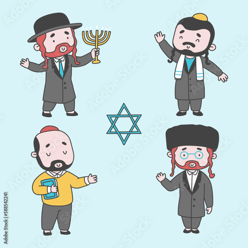 Set of Jewish people character in cartoon style