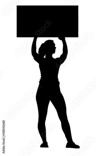 Silhouette of a Female Protester Holding Protest Banner in the Air