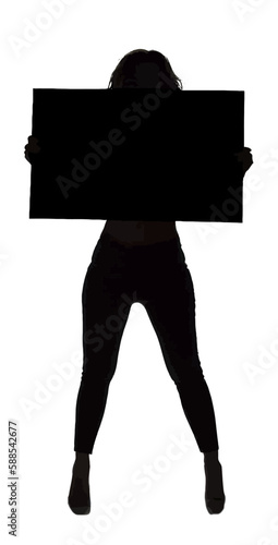 Silhouette of a Female Protester Holding Protest Banner in Front of Her