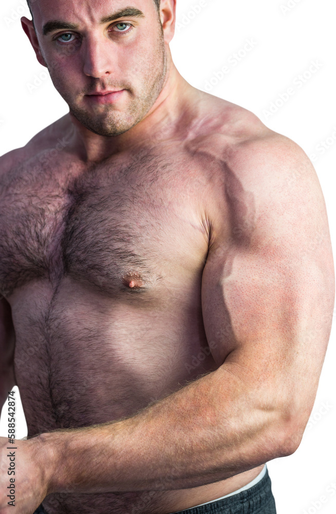 Naklejka premium Strong bodybuilder flexing his bicep