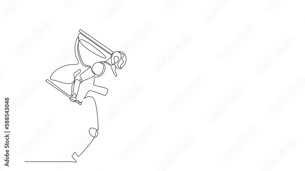 Self drawing animation of single line draw robot carrying big hourglass. Future technology development. Artificial intelligence and machine learning process. Continuous line draw. Full length animated Self drawing animation of single line draw robot carrying big hourglass. Future technology development. Artificial intelligence and machine learning process. Continuous line draw. Full length animated