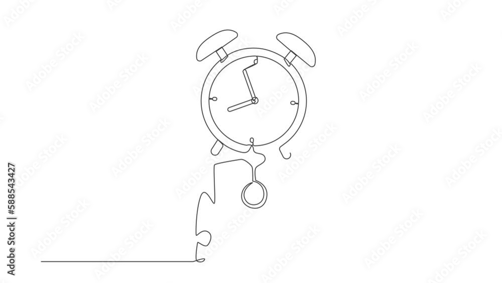 Animated self drawing of continuous line draw robot with alarm clock instead of head. Future technology development. Artificial intelligence machine learning process. Full length single line animation Animated self drawing of continuous line draw robot with alarm clock instead of head. Future technology development. Artificial intelligence machine learning process. Full length single line animation
