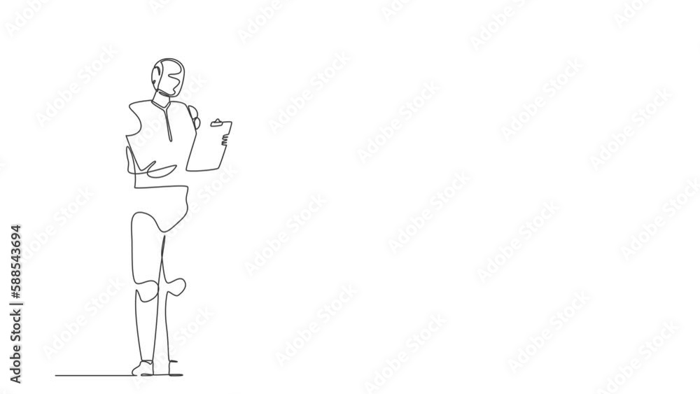 Self drawing animation of single line draw robot standing writing on ...