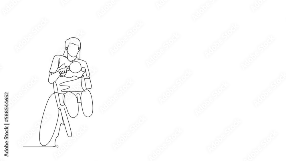 Animated self drawing of continuous line draw sportswoman in wheelchair playing table tennis. Disability championship. Hobbies and interests of people with disabilities. Full length one line animation Animated self drawing of continuous line draw sportswoman in wheelchair playing table tennis. Disability championship. Hobbies and interests of people with disabilities. Full length one line animation