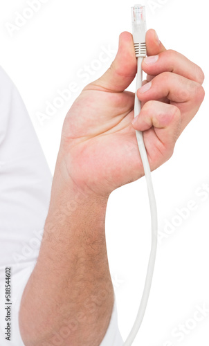 Cropped image of businessman holding cable