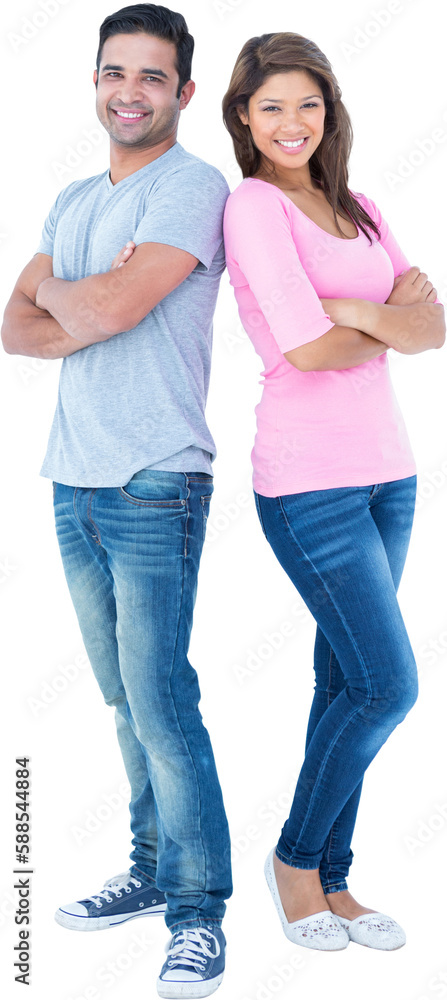 Fototapeta premium Happy friends with arms crossed back to back