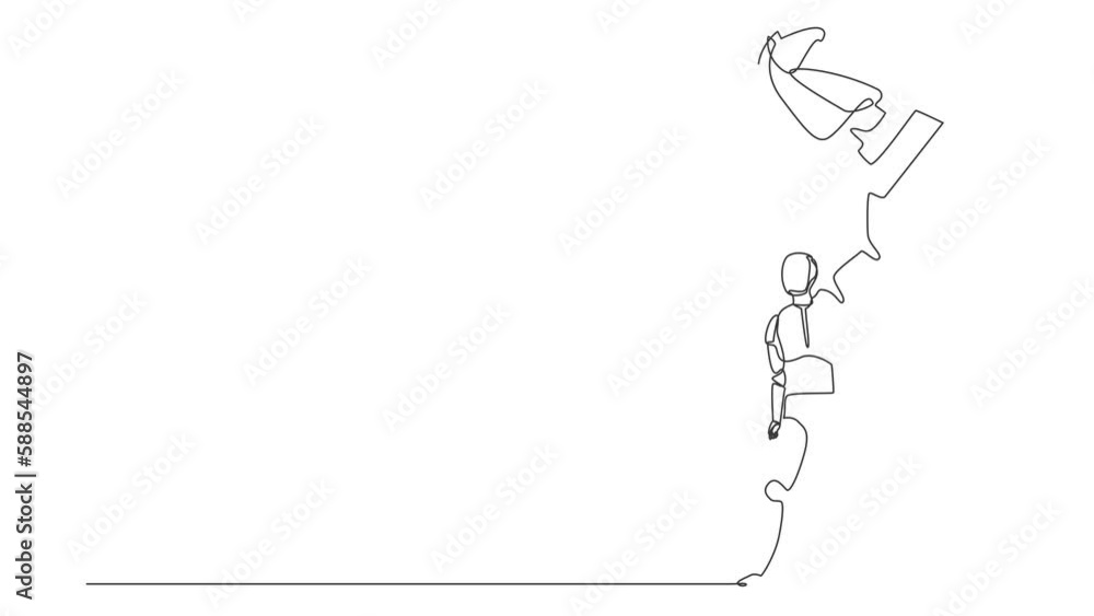 Animated self drawing of continuous line draw robot lifting up knight chess piece. Modern robotics artificial intelligence technology. Electronic technology industry. Full length one line animation Animated self drawing of continuous line draw robot lifting up knight chess piece. Modern robotics artificial intelligence technology. Electronic technology industry. Full length one line animation