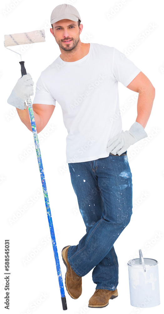 Portrait of handsome man with painting roller Portrait of handsome man with painting roller