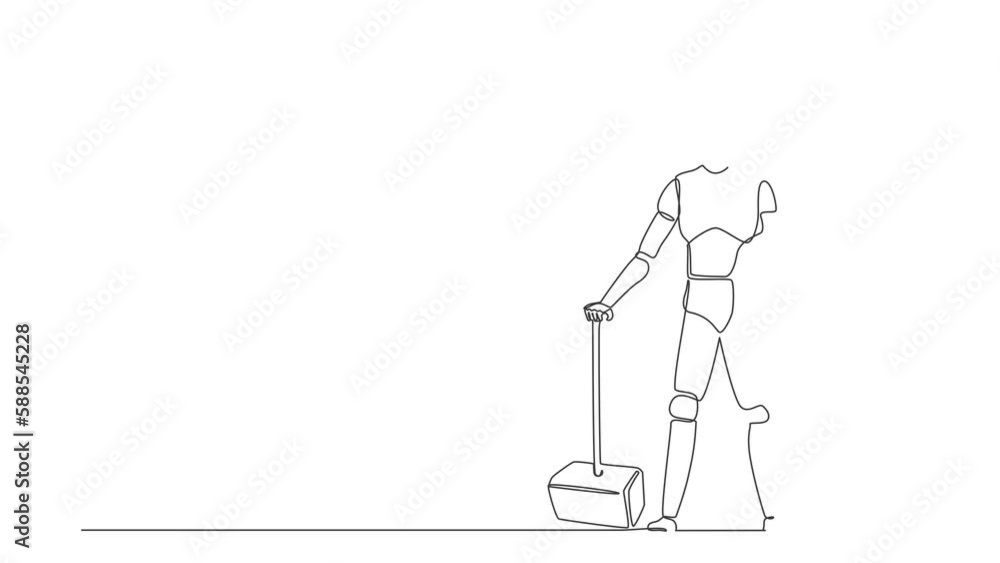 Animated self drawing of continuous line draw robots stands holding big ...