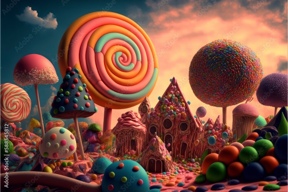 lollipops in the park, colorful candy land playground, sweet swirl lollipops in the park, colorful candy land playground, sweet swirl