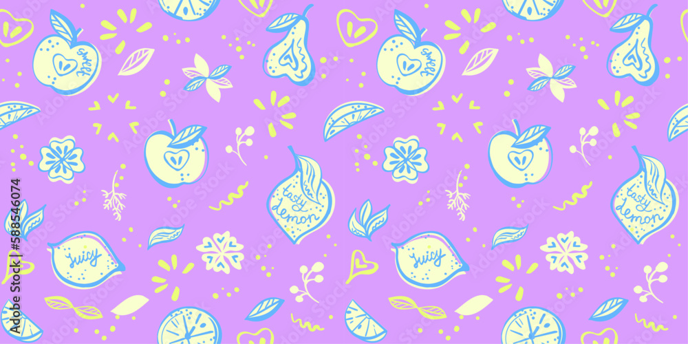 Seamless pink pattern with fruits Seamless pink pattern with fruits