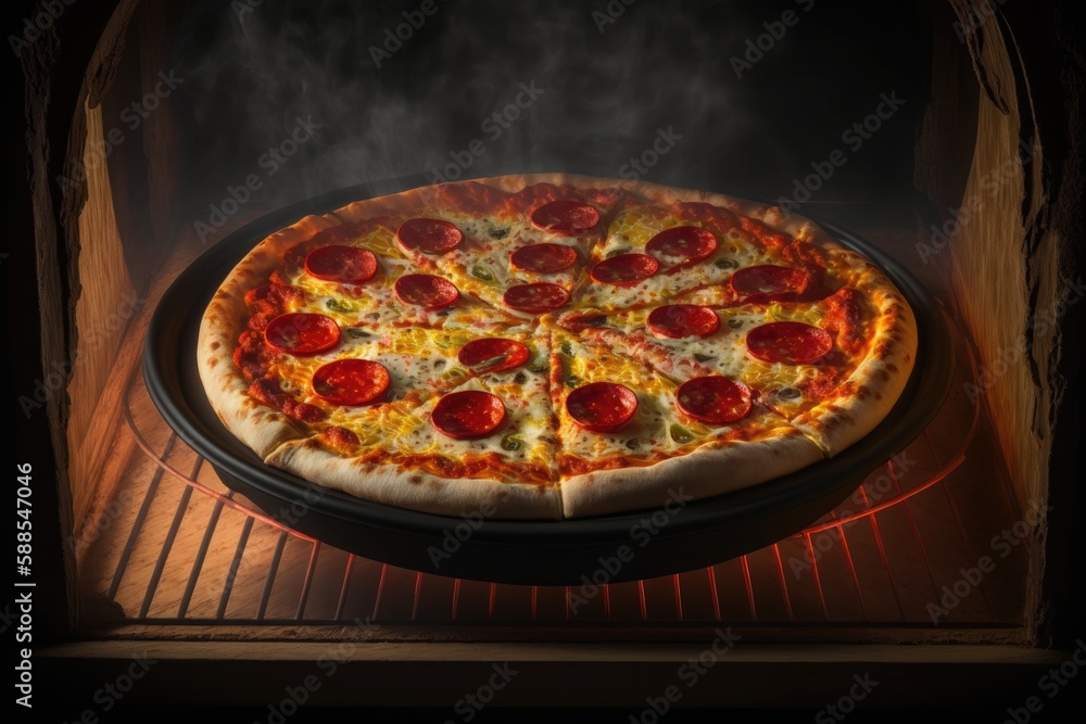 Pizza pepperoni with salami on woodboard Pizza pepperoni with salami on woodboard