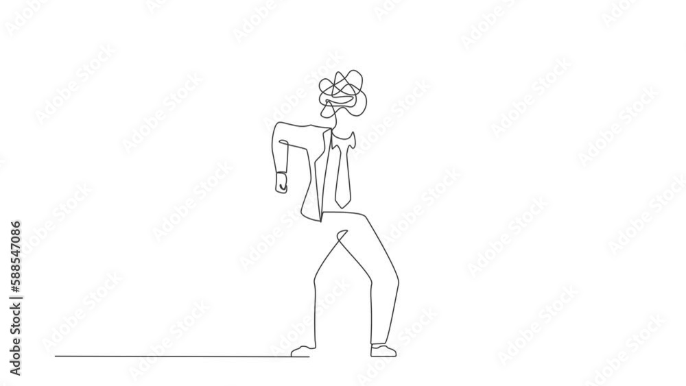 Animated self drawing of continuous line draw businessman with round scribbles instead of a head. Angry manager standing gesture. Emotional executive. Feeling anger. Full length one line animation Animated self drawing of continuous line draw businessman with round scribbles instead of a head. Angry manager standing gesture. Emotional executive. Feeling anger. Full length one line animation