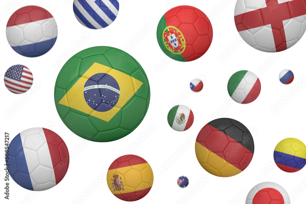 Obraz premium Footballs in various flag colours 