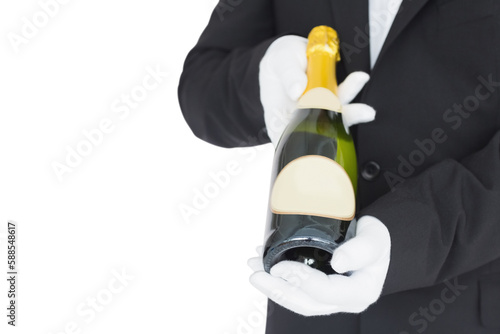 Waiter presenting champagne bottle