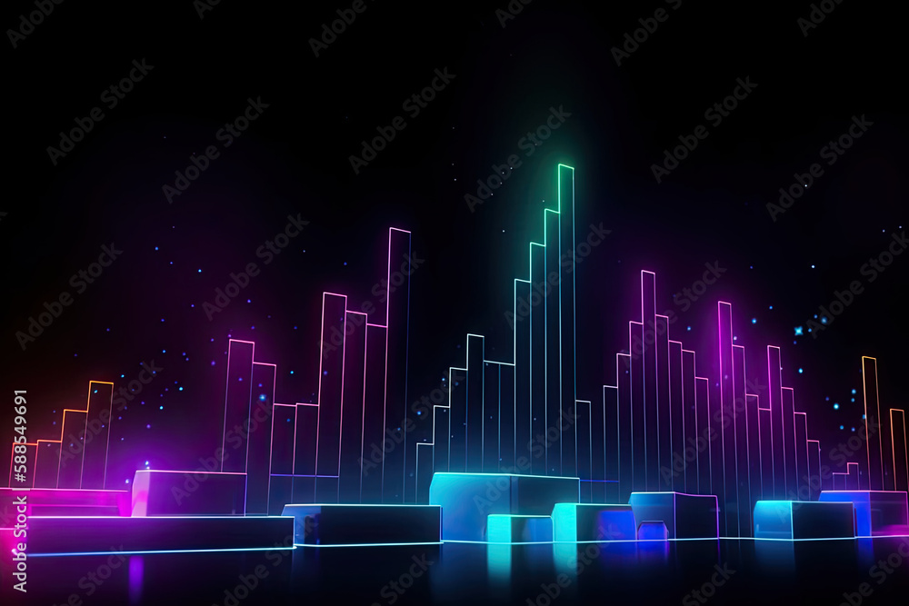 Business economic charts with neon light effects. Generative AI