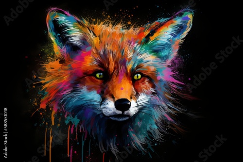 red fox portrait with colorful brush. Generative ai © Hendrikus
