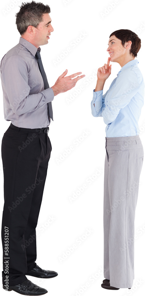 Managers talking to each other against white background Managers talking to each other against white background