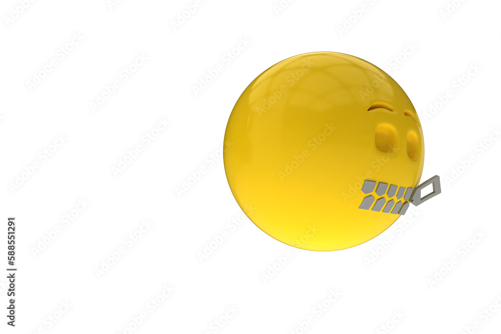 Naklejka premium Three dimensional image of smiley face with zipper mouth