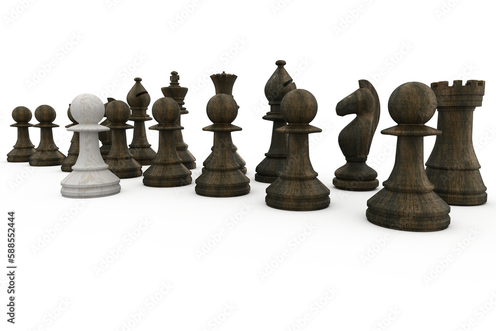 White pawn standing with black pieces White pawn standing with black pieces