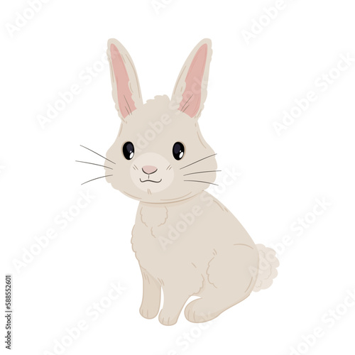 Mały słodki królik. Urocze zwierzątko w stylu kawaii. Siedzący zając na białym tle. Ilustracja wektorowa.