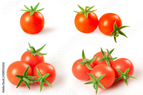 Set of Cherry tomatoes isolated on white background.