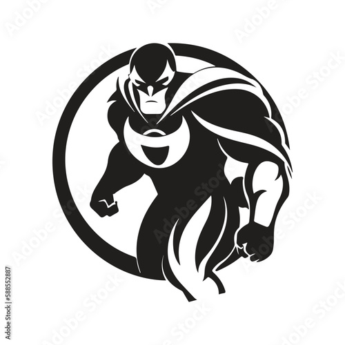 super hero, logo concept black and white color, hand drawn illustration