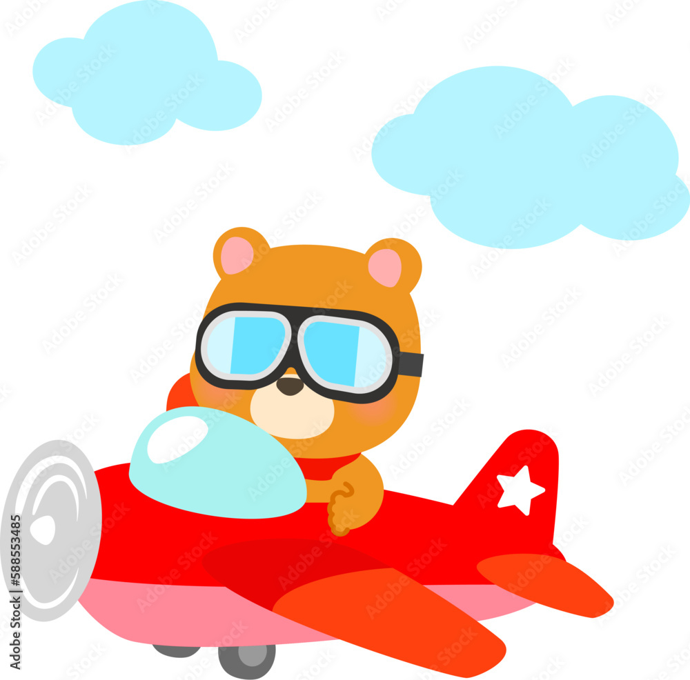 Fototapeta premium 飛行機で飛ぶクマのパイロット