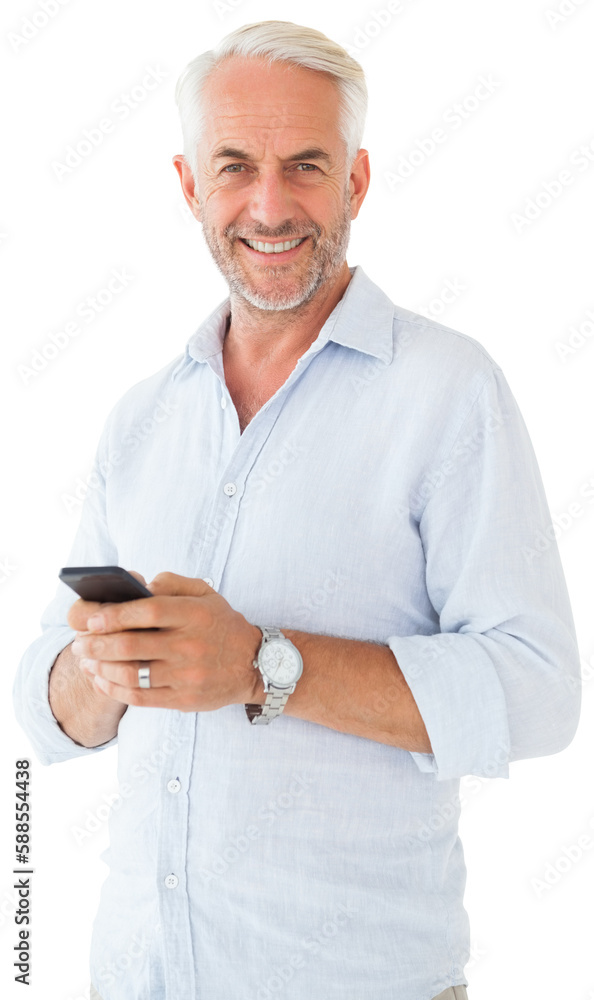 Smiling man sending a text message Smiling man sending a text message