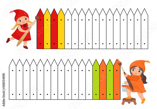 Coloring book for children.Color the fence in the correct sequence.