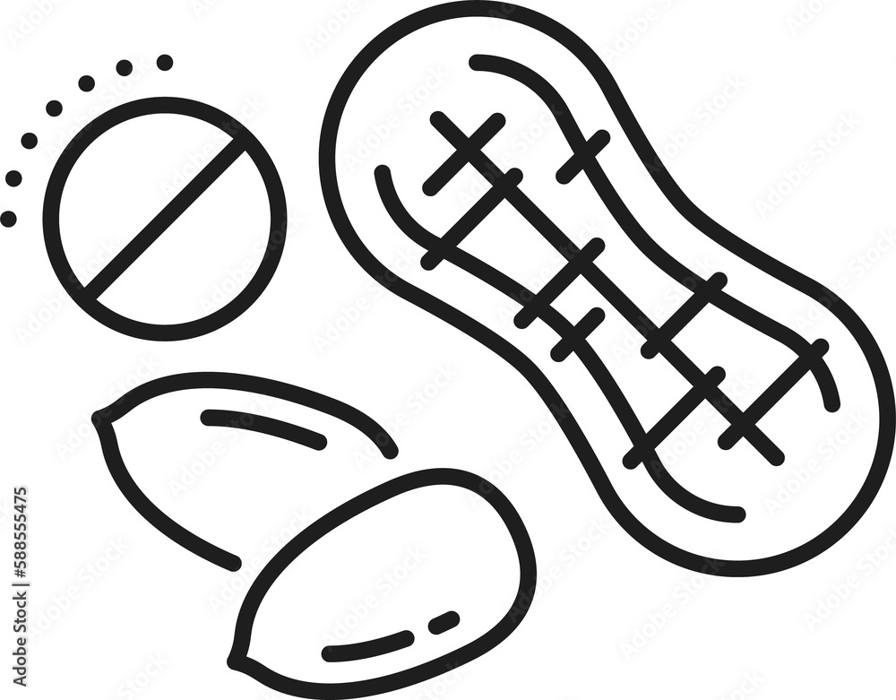 Allergy on goober nut, groundnut peanut, line art Allergy on goober nut, groundnut peanut, line art