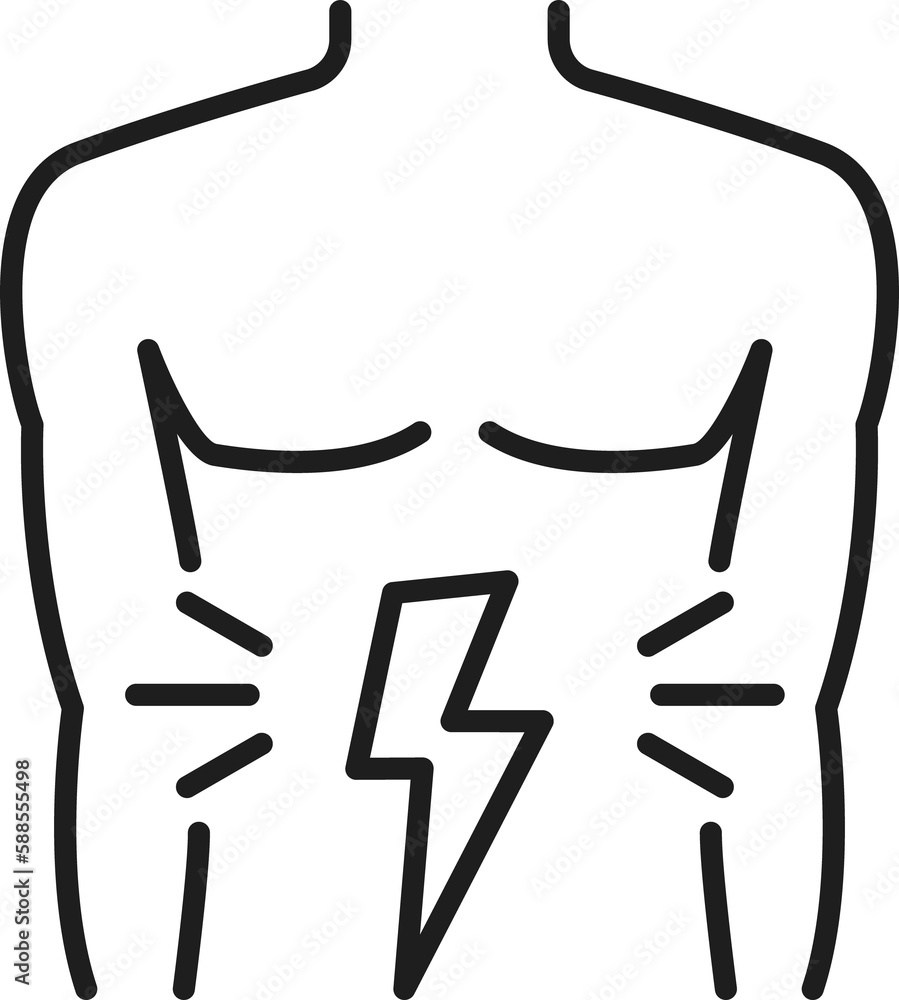 Stomach ache caused by food allergy outline icon Stomach ache caused by food allergy outline icon