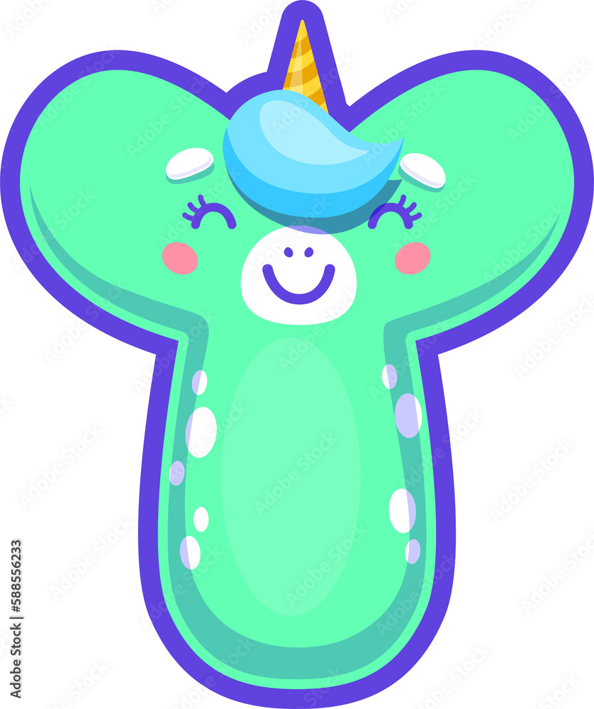 Letter Y unicorn ABC alphabet font with blue hair Letter Y unicorn ABC alphabet font with blue hair