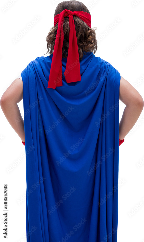 Boy in blue cape standing Stock Photo Adobe Stock