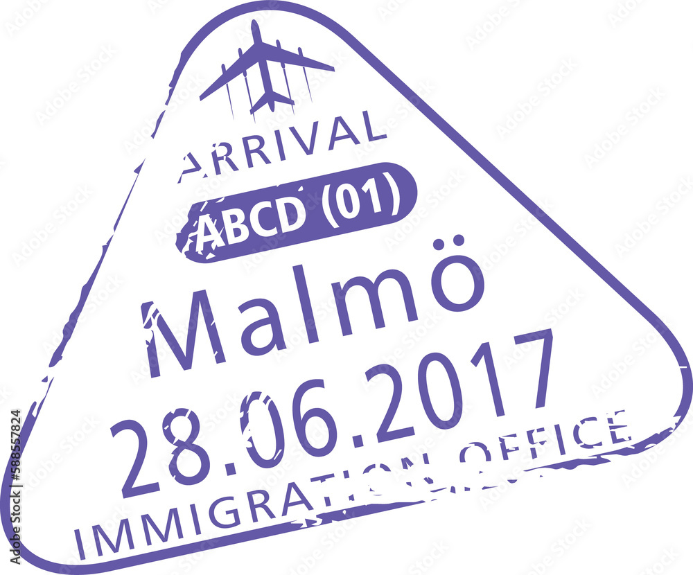 Sweden immigration office Malmo visa stamp isolate