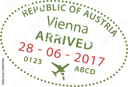 Photography Arrived to Vienna airport visa stamp template